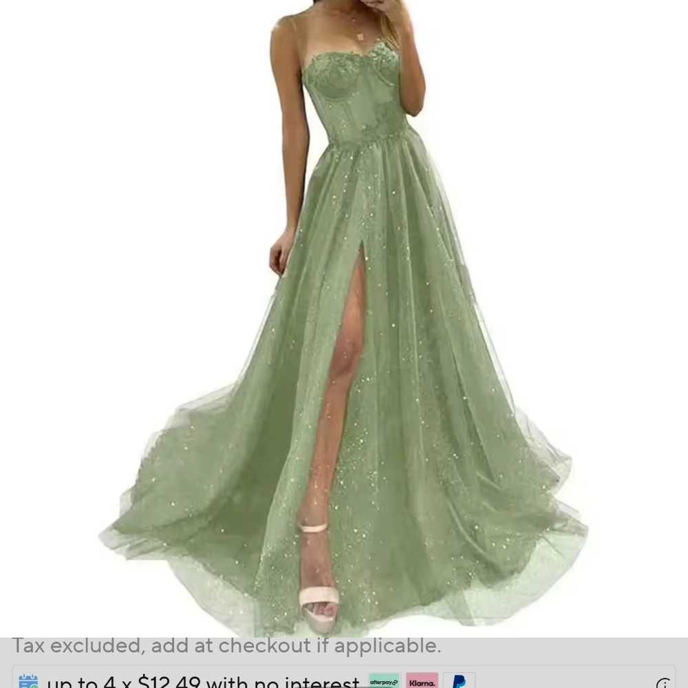 Lace Tulle Evening Dresses Spaghetti Straps Sexy High Slit Long Formal - Picture 4 of 8